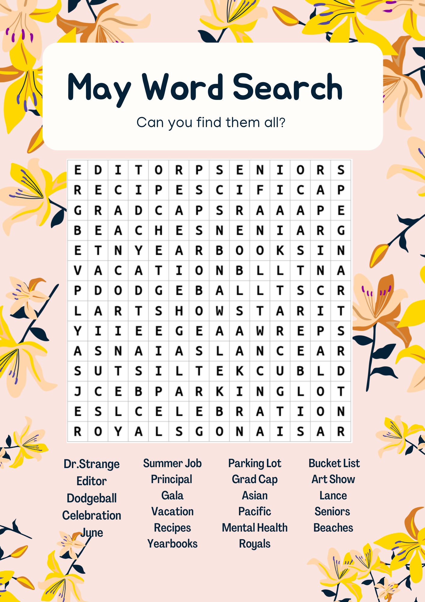 Beatles' Songs Printable Word Search Puzzle