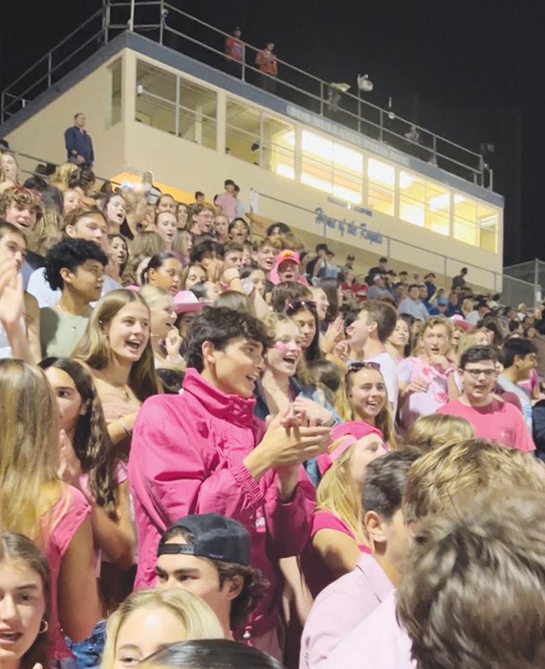 Student section at the pink-out football game 