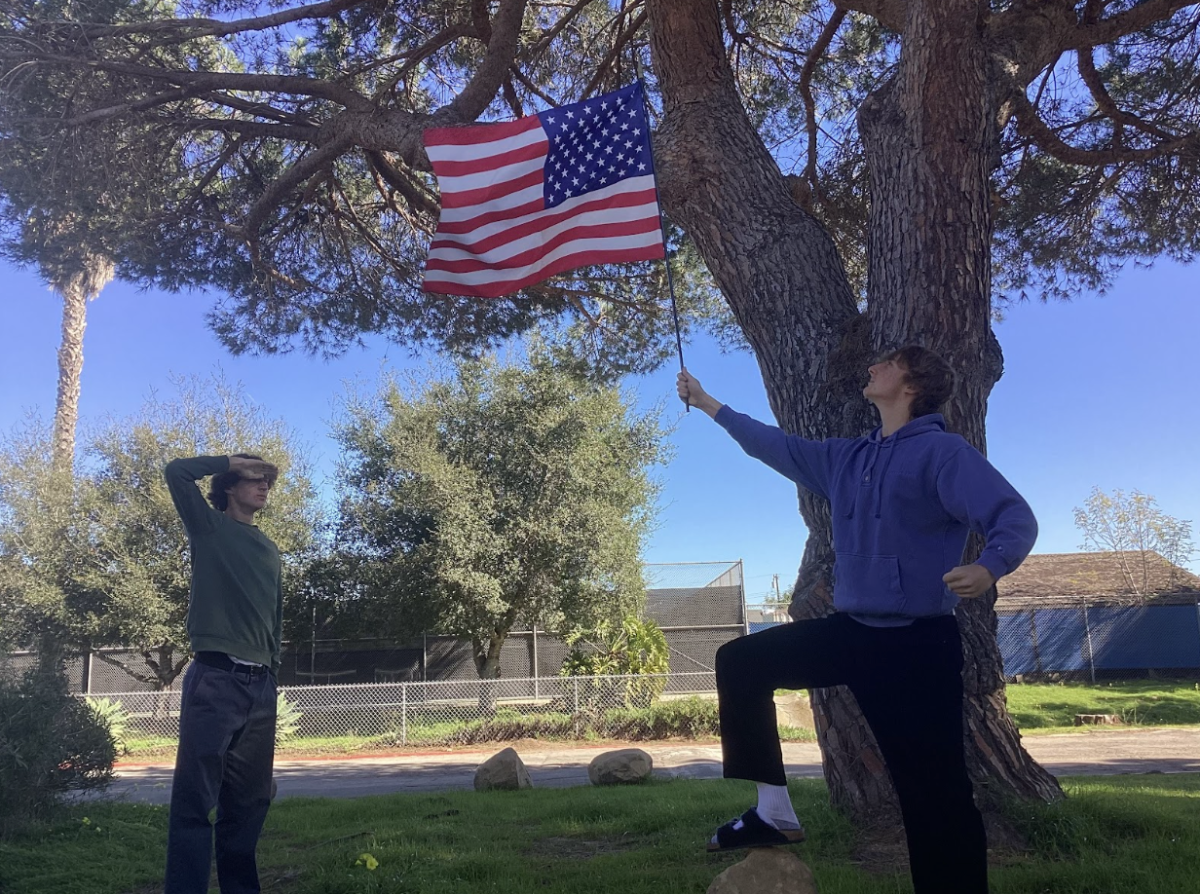 Juniors Cole Heckman and Ben Callanan engage in a public display of patriorism in honor of Presidents Day