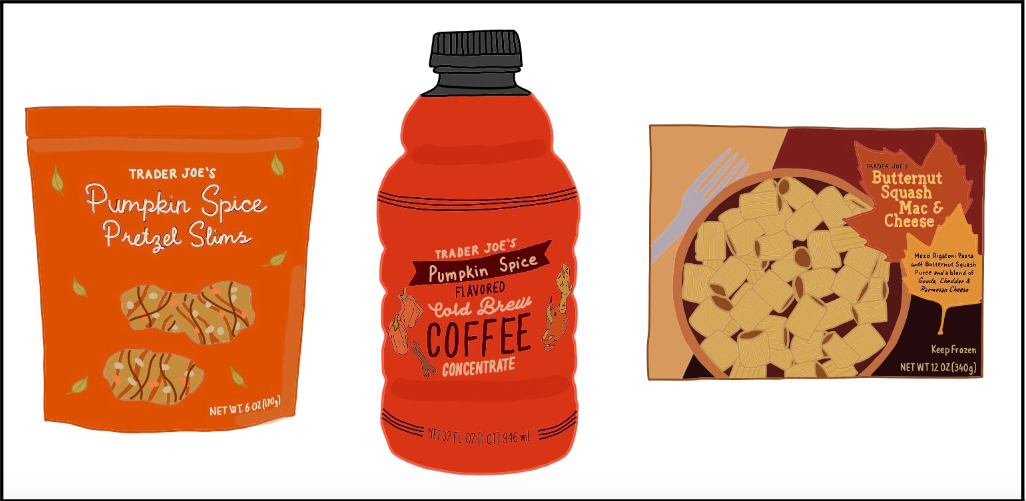 Trader Joe’s Seasonal Items: Pumpkin Spice Pretzel Slims,
Pumpkin Spice Cold Brew Coffee, and Butternut Squash Mac & Cheese
